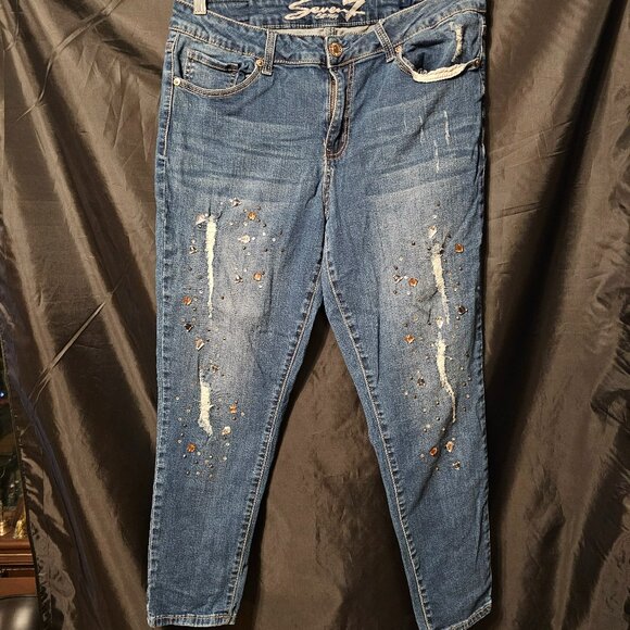 Seven 7 Ankle Skinny jeans with rhinestones and distressing. Size 14 - Picture 1 of 4